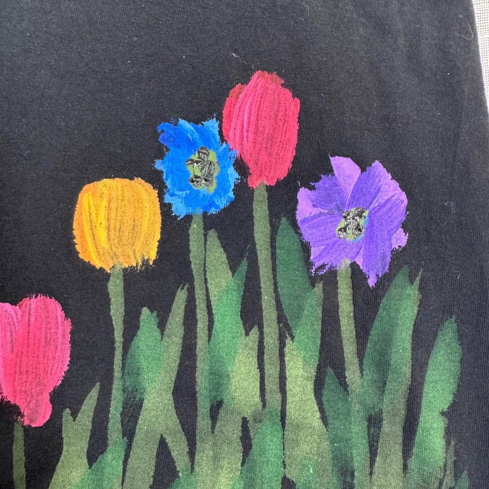 90s Victoria S Hand Paint Floral Shift Mini Dress Black USA Made Artsy Cottage - Picture 6 of 13